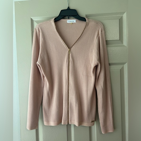 Calvin Klein Women's Zip-Up Ribbed Cardigan - Soft Pink - Picture 1 of 6